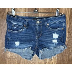 Aeropostale Distressed Denim Shorty Shorts Raw Hem Cuffed Womens Size 2